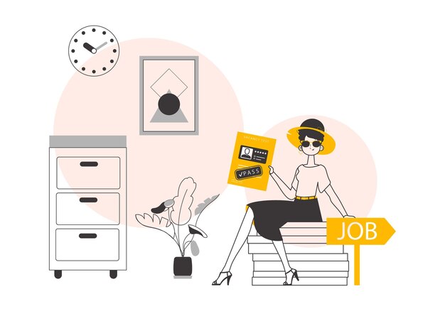 La mujer pasó la prueba de trabajo Ilustración vectorial de estilo lineal minimalista