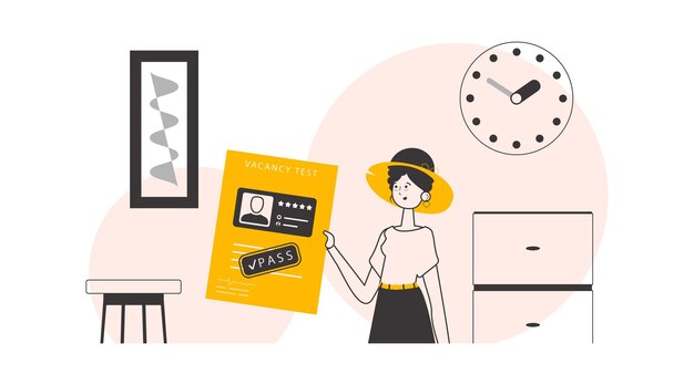 La mujer pasó la prueba de trabajo Ilustración vectorial de estilo lineal moderno