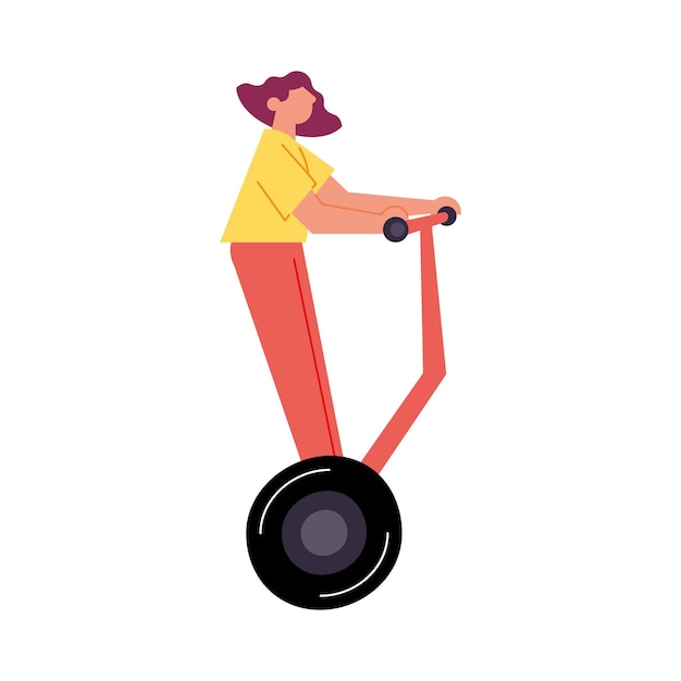 Vector mujer con una patineta eléctrica de dos ruedas