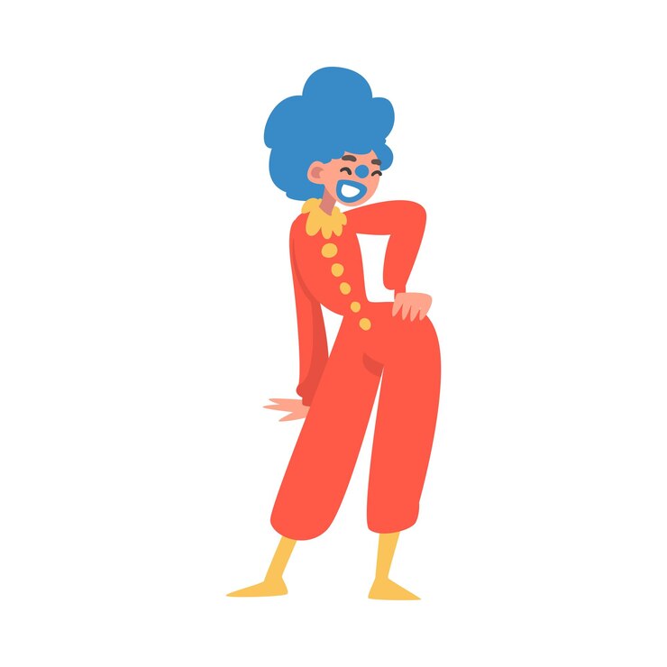 Vector mujer payaso con cara de maquillaje y disfraz extravagante como personaje de artista de circo actuando en el escenario o la ilustración vectorial de la arena