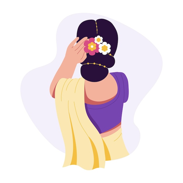 Mujer con peinado indio floral ilustración plana
