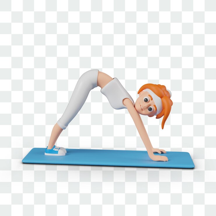 Vector mujer pelirroja de pie en postura de perro hacia abajo personaje femenino está haciendo yoga