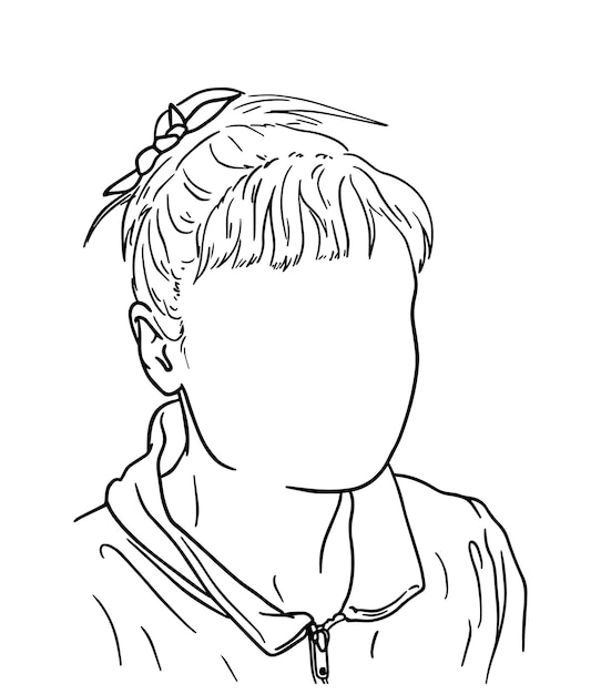 Mujer con el pelo atado en una chaqueta doodle libro de colorear de dibujos animados lineales