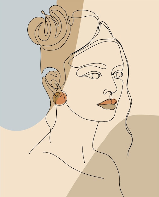 mujer, con, un, pendiente, línea, estilo, vector