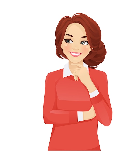Mujer de pensamiento de negocios casual mirando a otro lado aislado ilustración vectorial