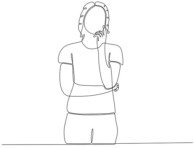 mujer pensando y obteniendo ideas un vector premium de línea continua