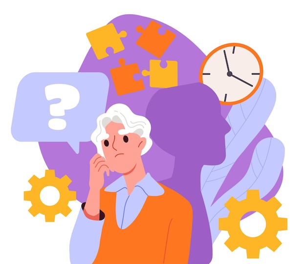 Mujer con pérdida de memoria pensionista con enfermedades cerebrales atención médica y tratamiento de Alzheimer abuela