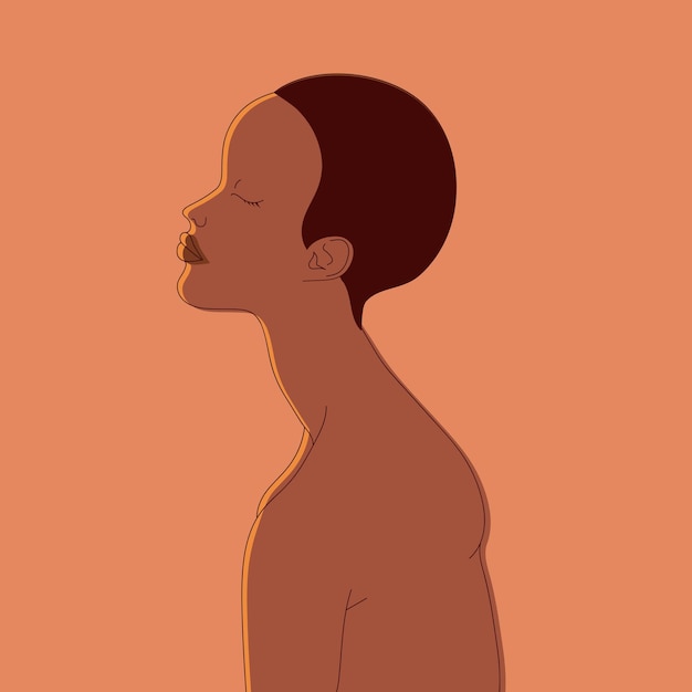 Vector mujer de perfil iluminada por el sol belleza femenina en arte simple feminidad y luz arte vectorial