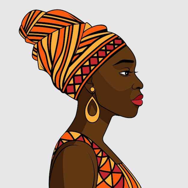 Vector mujer de perfil con un pañuelo tradicional para la cabeza africana