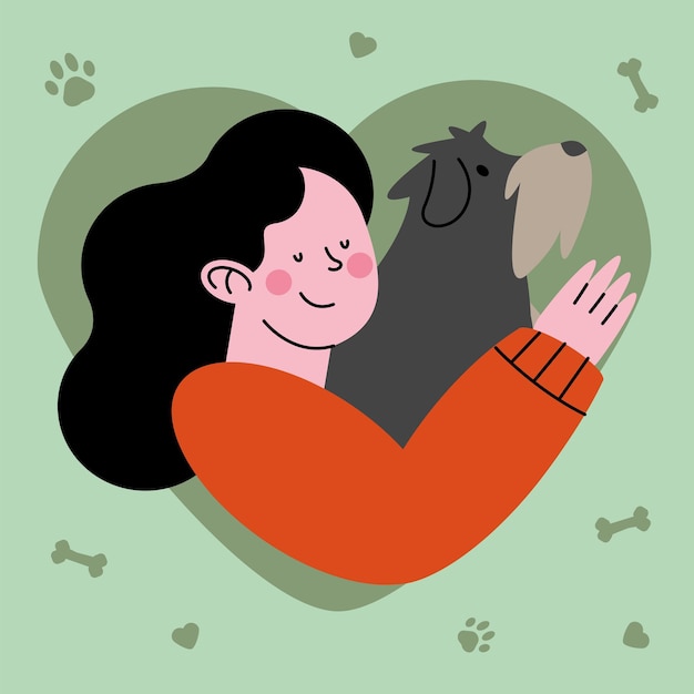 Vector mujer con perro en el corazón