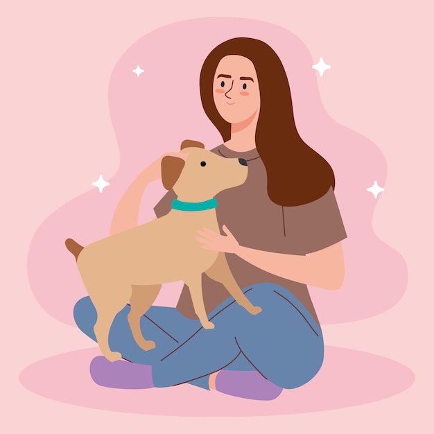 Vector mujer con perro mascota