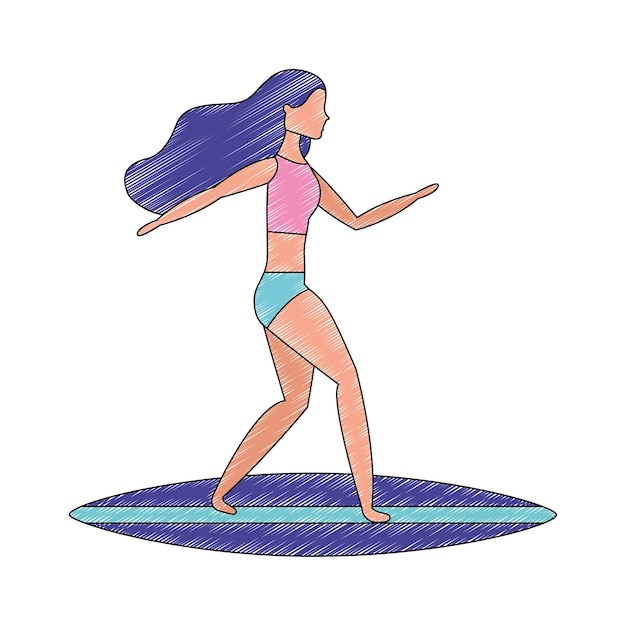mujer en personaje de avatar de tabla de surf
