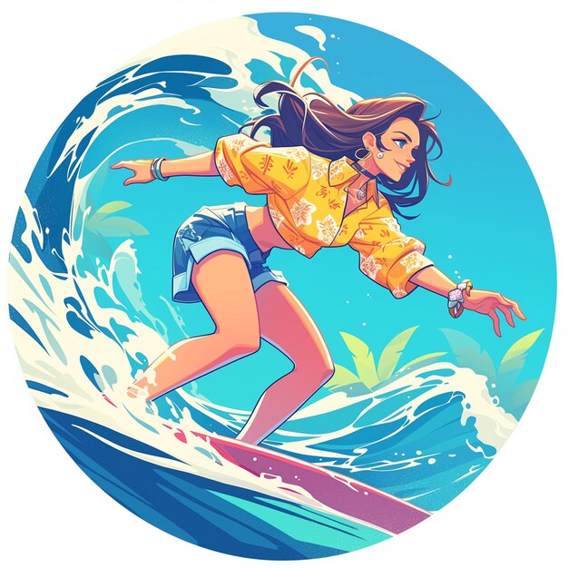 Vector una mujer peruana está surfeando.