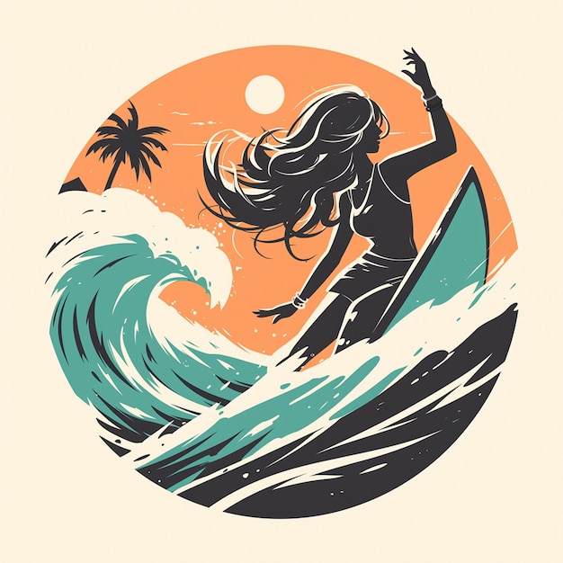 Vector una mujer peruana está surfeando.