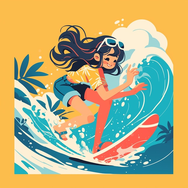 Vector una mujer peruana está surfeando.