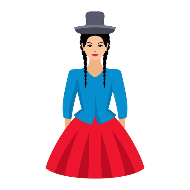 Mujer peruana en traje nacional. Ilustración de vector de estilo plano.