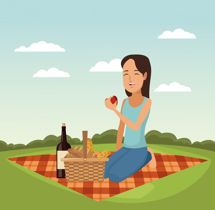 Vector mujer en picnic en el parque