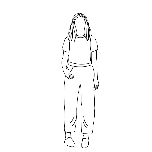 mujer de pie contorno vector boceto
