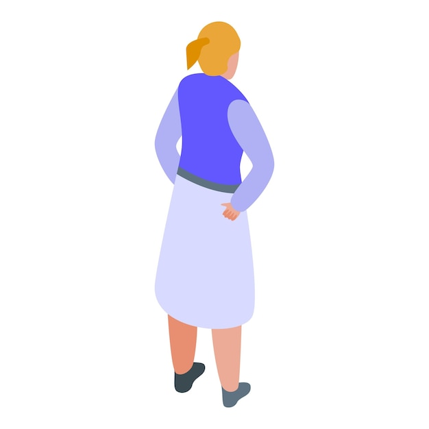 Mujer de pie mirando hacia adelante vista trasera icono isométrico