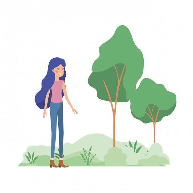 Mujer de pie en personaje de avatar de paisaje