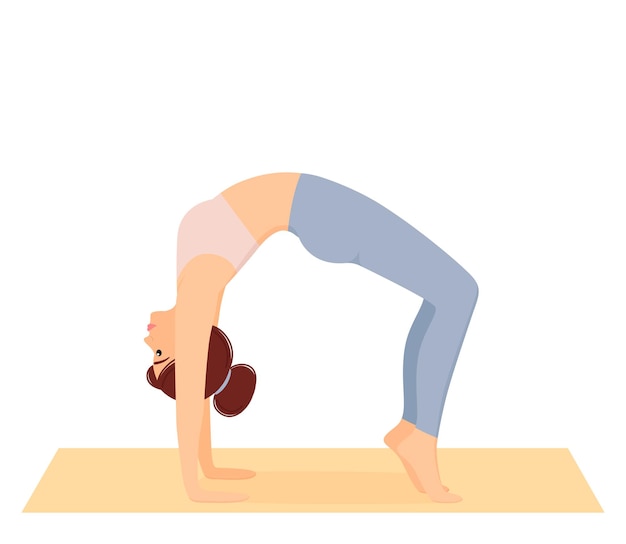 Mujer de pie en pose de puente Chica haciendo pilates fitness y ejercicios de yoga en la estera Estilo de vida saludable Ilustración de vector de entrenamiento