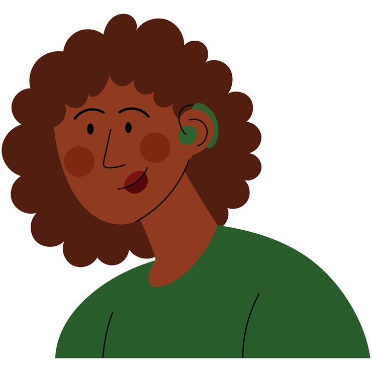 Vector mujer de piel oscura con un audífono insertado en el oído sordo y concepto de audífono