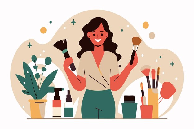 Vector mujer con pinceles lista para crear arte