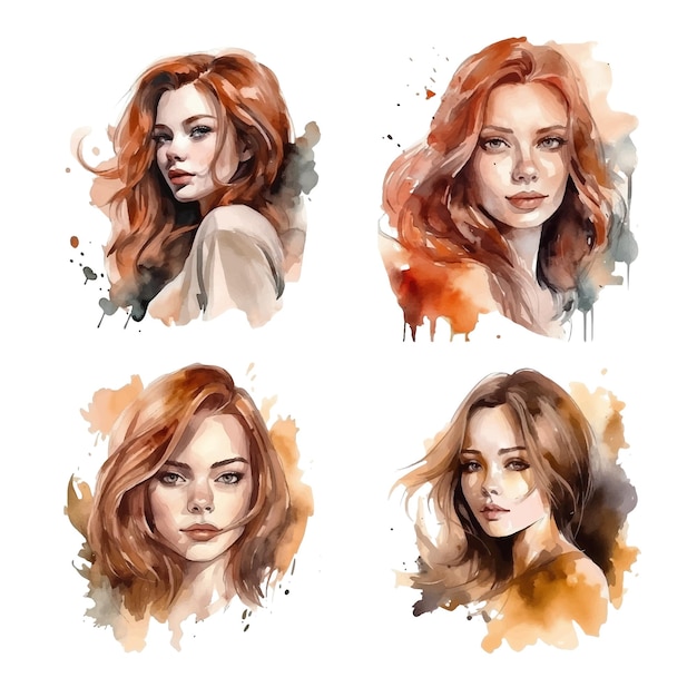 Vector mujer con pintura de acuarela de peinado marrón