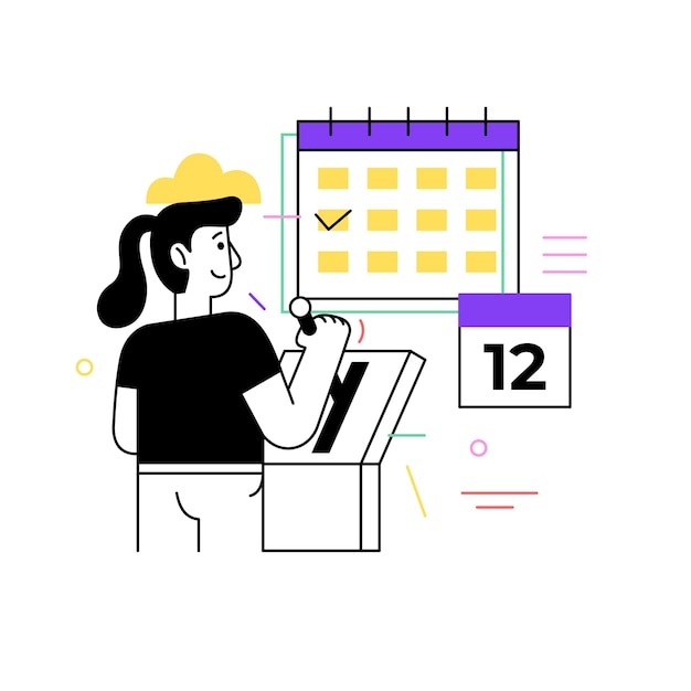 Mujer planeando eventos dibujados a mano ilustración vectorial plana para el desarrollo de productos