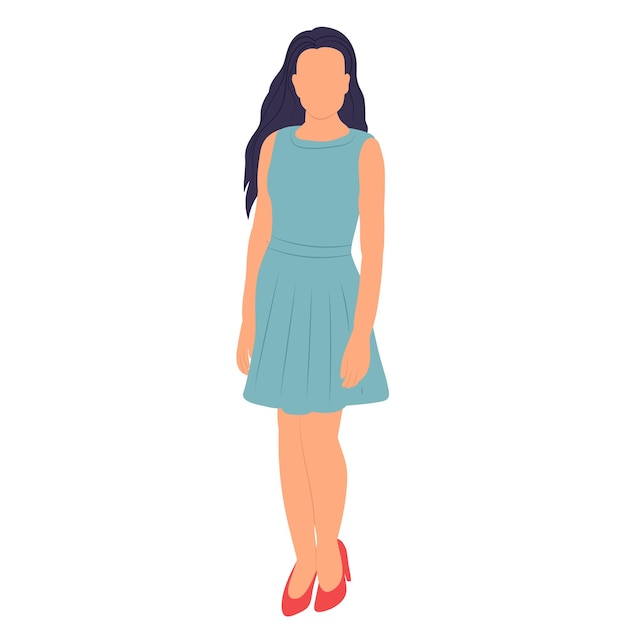 mujer, en, plano, estilo, aislado, vector