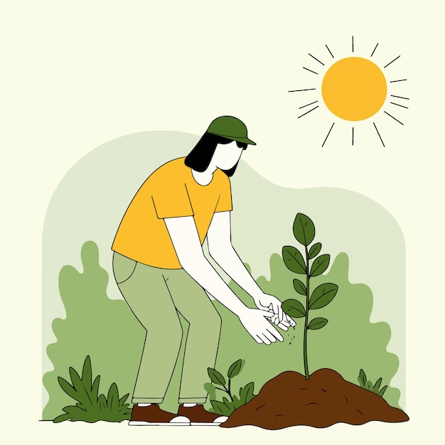 Mujer plantando un árbol pequeño