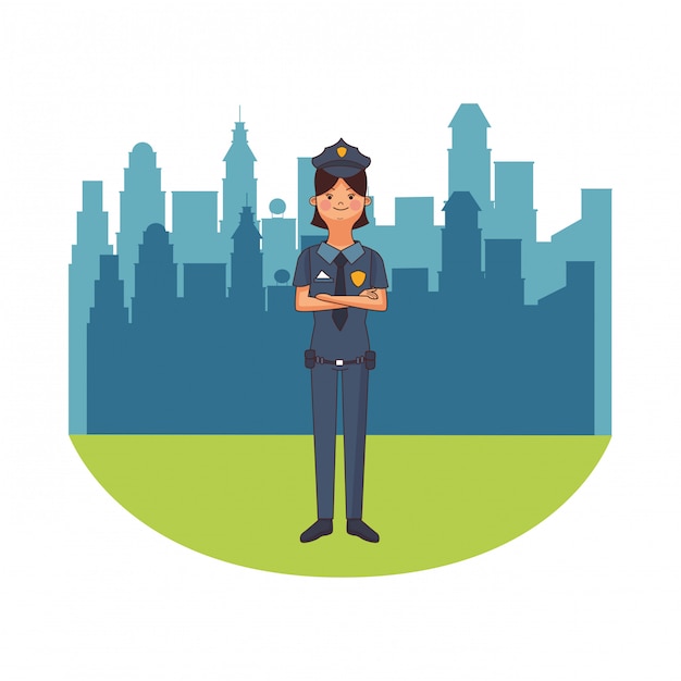 Vector mujer policía aislado avatar