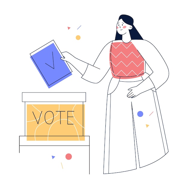 Mujer poniendo papeleta de voto en la urna Concepto de votación electoral democrática y política