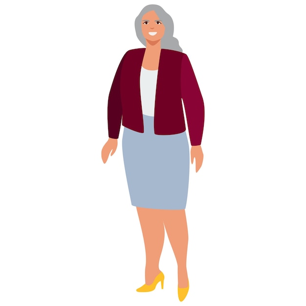 Mujer posando anciana de cuerpo entero con ropa informal ilustración vectorial en estilo plano