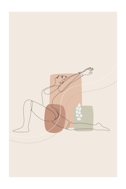 Mujer en posición de yoga, arte de una línea, dibujo de línea continua, estilo abstracto