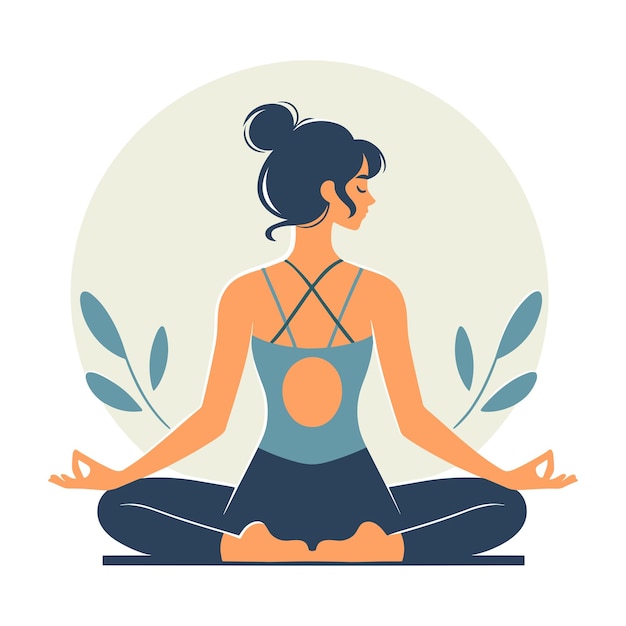 Mujer en postura de meditación de yoga ilustración vectorial buena salud mental estilo de vida de yoga y cuidado personal