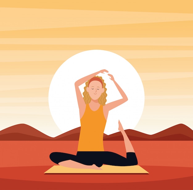 Vector mujer en posturas de yoga