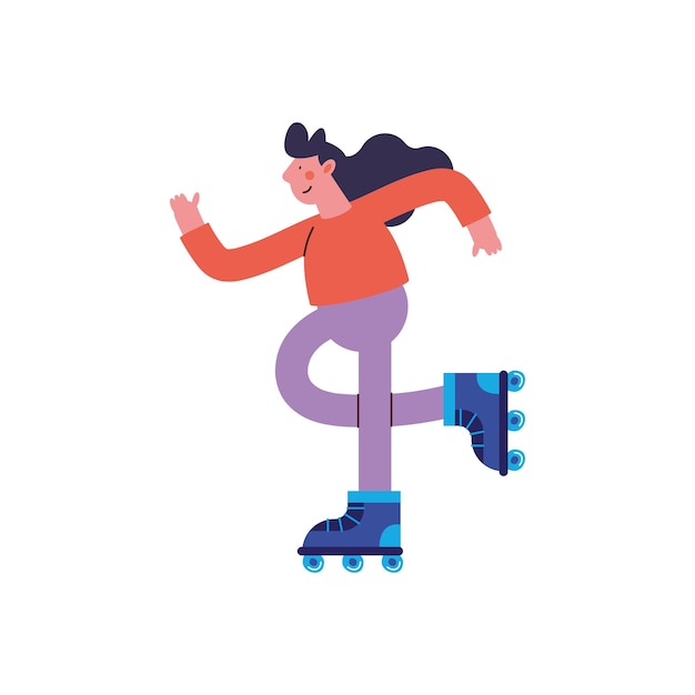 Vector mujer practicando patinaje