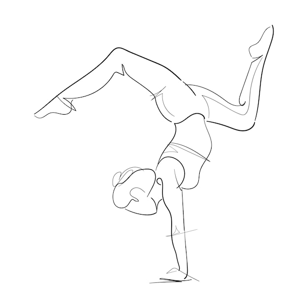 Vector mujer practicando yoga boceto de estilo de línea