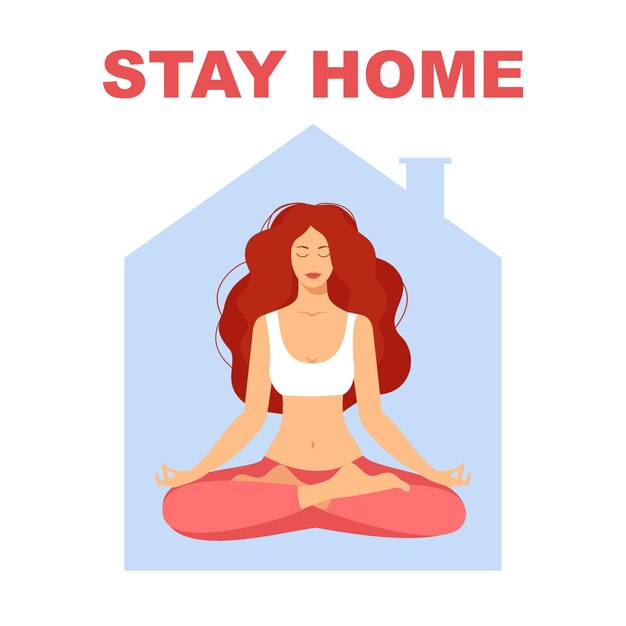 Mujer practicando yoga ejercicio pose de yoga en casa chica sentada en posición de loto