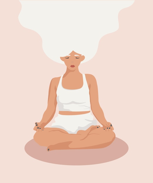 Mujer practicando yoga. Mujer haciendo yoga. Ilustración de vector de estilo plano.