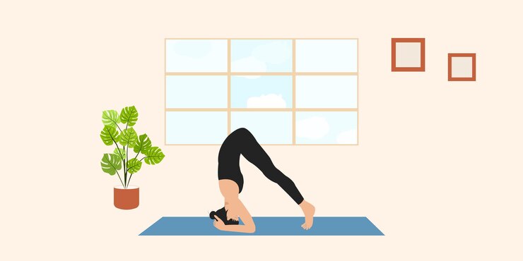 Vector mujer practicando yoga pose de pliegue hacia adelante v3