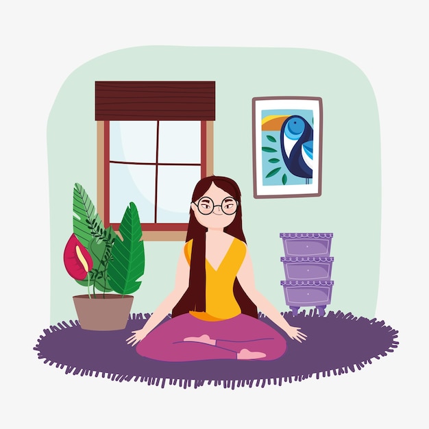 Vector mujer, practicar, yoga