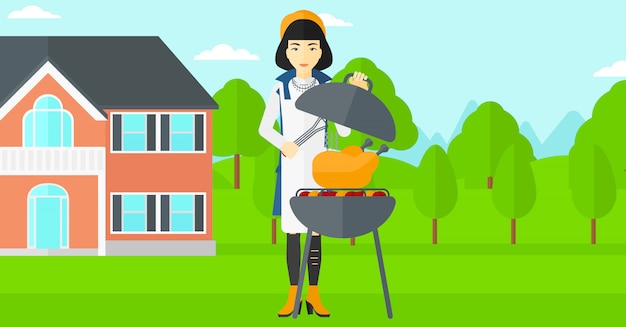 Mujer preparando barbacoa