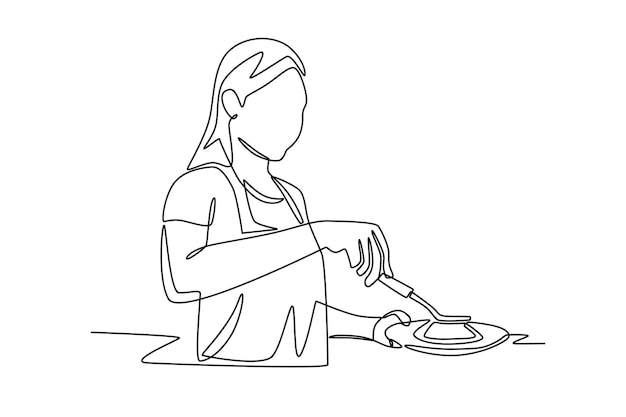 Mujer preparando comida Preparación de comidas concepto dibujo en línea