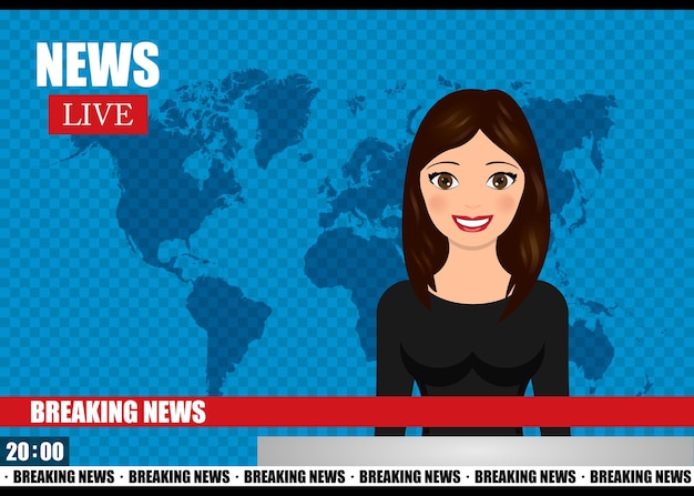 Mujer presentadora de noticias informa noticias de última hora Ilustración de vector de noticias