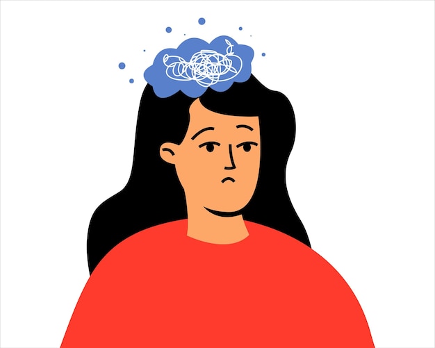 Una mujer con problemas mentales Confusión en la cabeza Pensamientos confusos salud mental
