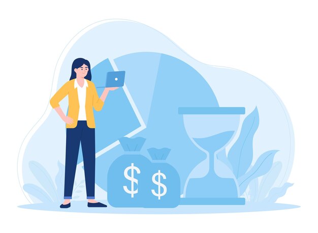 una mujer en el proceso de hacer negocios concepto ilustración plana