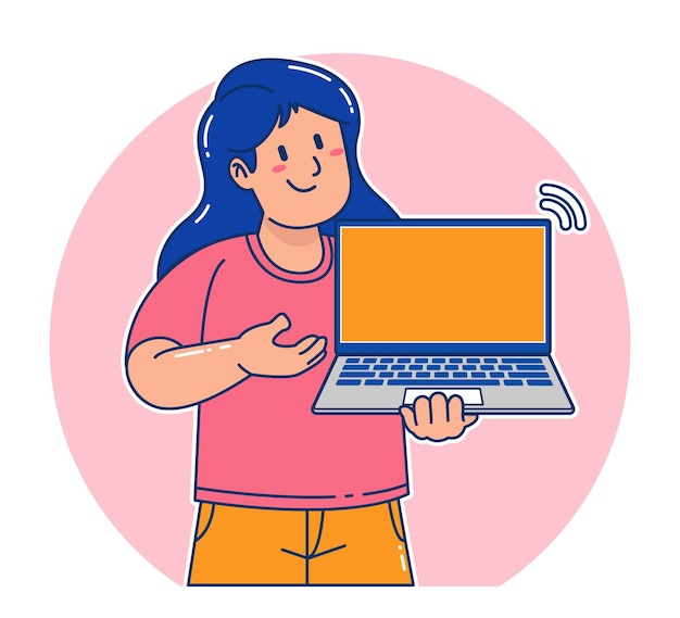 mujer, proceso de llevar, un, computador portatil