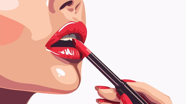 Mujer profesional aplicando pintalabios rojo maquillaje belleza cosmética